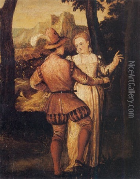 Couple D'elegants Dans Un Paysage Oil Painting -  Pozzoserrato