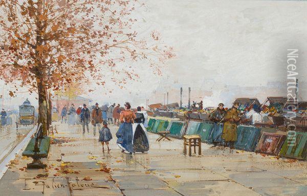 Les Bouquinistes A Paris Oil Painting - Eugene Galien-Laloue