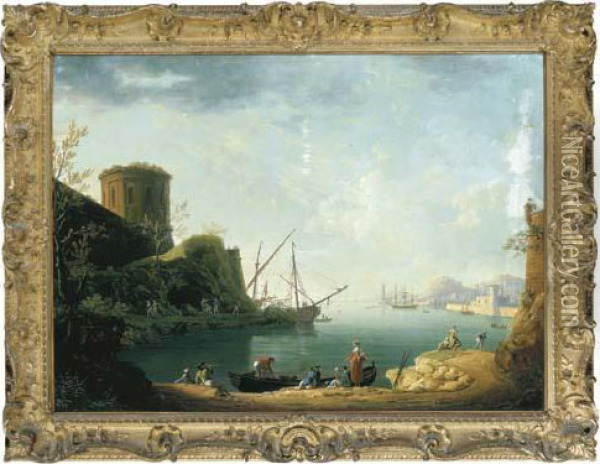 A Mediterranean Port With Fishermen Oil Painting - Claude-joseph Vernet