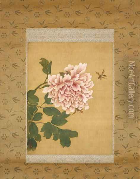 Peony and Two Insects, Qing Dynasty, c.1760 Oil Painting - Shen Quan