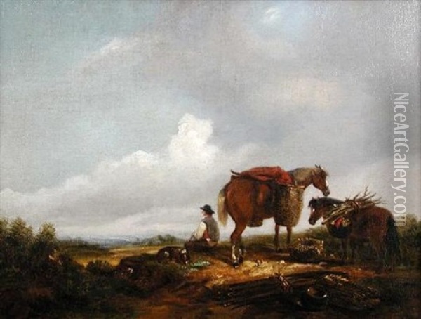 A Woodsman With Horses Carrying Firewood Oil Painting - John Duvall
