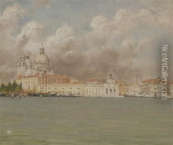 The Venetian Lagoon With La Santa Maria Della Salute Oil Painting - Thomas Frederick Mason Sheard