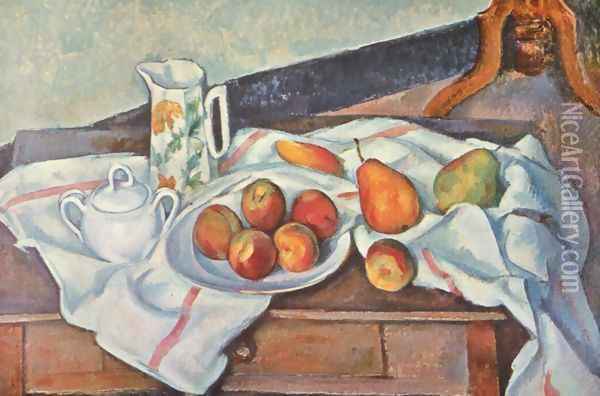 Still life with peaches and pears Oil Painting - Paul Cezanne