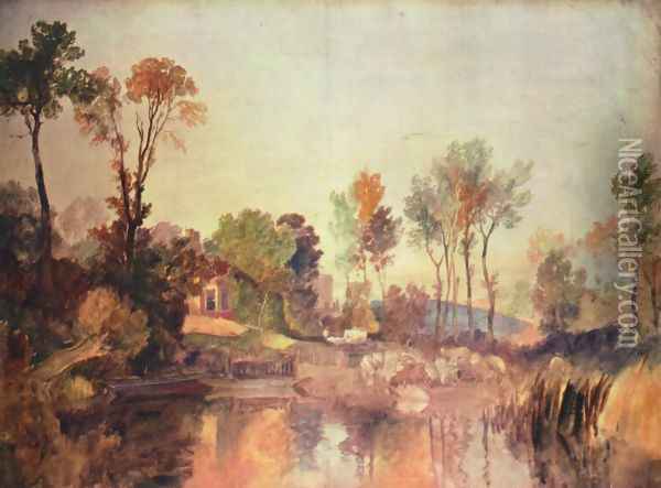 House at the river with trees and a sheep Oil Painting - Joseph Mallord William Turner