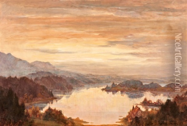 Evening Atmosphere Over A Mountain Lake Oil Painting - Paul Thiem