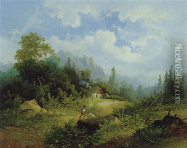 Gebirgslandschaft Oil Painting - Franz Barbarini