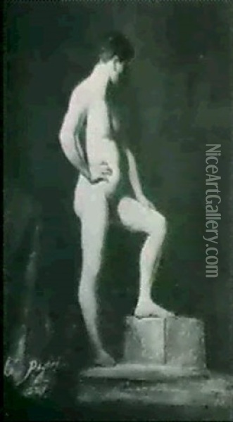 Life Study Of Standing Male Nude Oil Painting - Gioacchino Pagliei