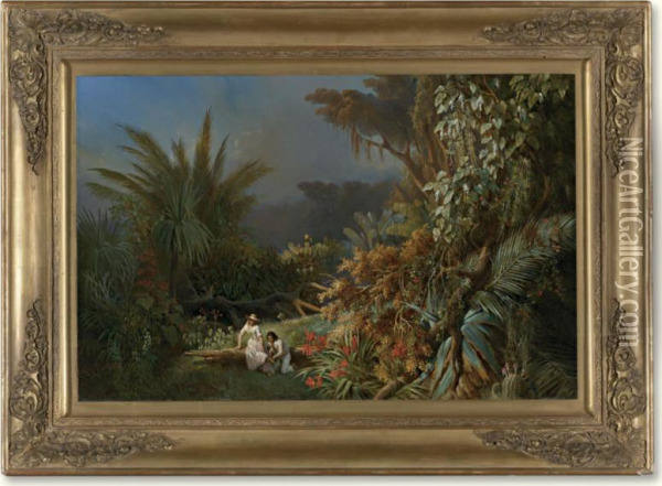 Tropical Landscape With Paul And Virginie Oil Painting - Henri Pierre L. Blanchard