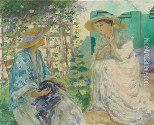 Two Ladies In A Garden (in The Garden) Oil Painting - Rupert Bunny