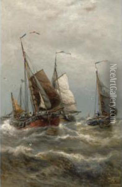 Fishing Vessels Making For Port Oil Painting - Auguste Henri Musin