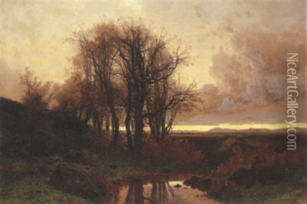 Flusslandschaft Im Herbst Oil Painting - Gustave Eugene Castan