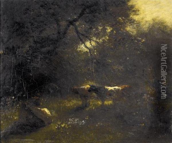 Waldlichtung Mit Kuhen. Oil Painting - Jules Dupre