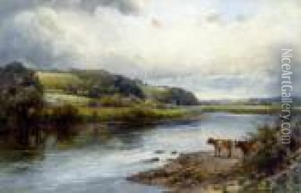 Cattle By The River Oil Painting - Frank Gresley