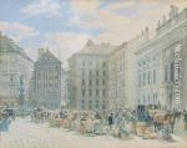 Blick Auf Die Freyung In Wien Mit Dem Palais Harrach Und Dem Austriabrunnen Oil Painting - Jacob Alt