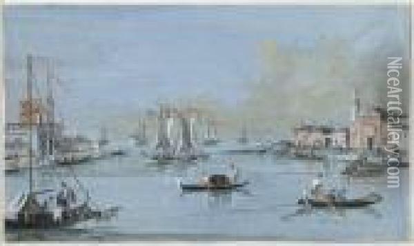 Vue Du Port Du Lido, Venise Oil Painting - Giacomo Guardi