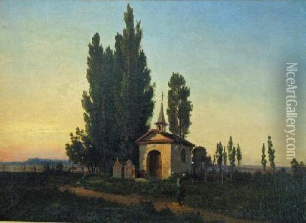 Pejzaz Z Kapliczka, Przed 1869 Oil Painting - Wladyslaw Aleksander Malecki