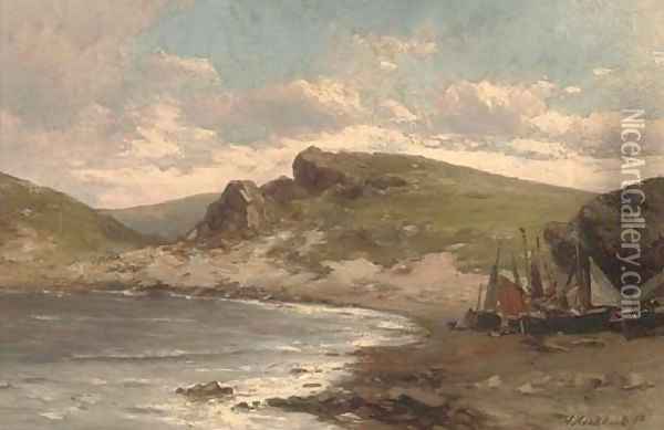 Fishing vessels on the shore Oil Painting - Hermanus Jr. Koekkoek