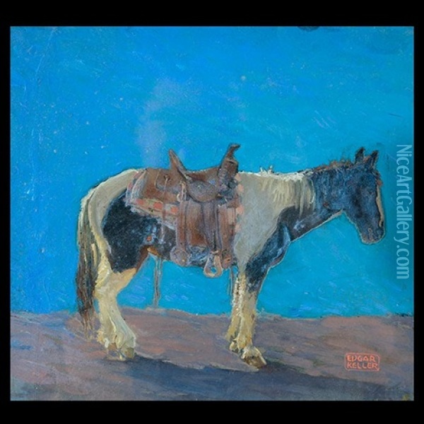 Horse Against Blue Ground Oil Painting - Edgar Keller