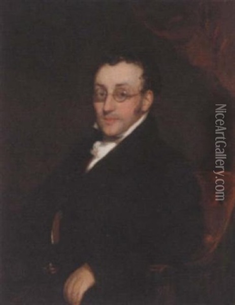 Portrait Of A Gentleman In A Black Coat And Stock Oil Painting - William John (Sir) Newton