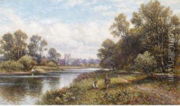 Fishing On The Thames Oil Painting - Alfred I Glendening