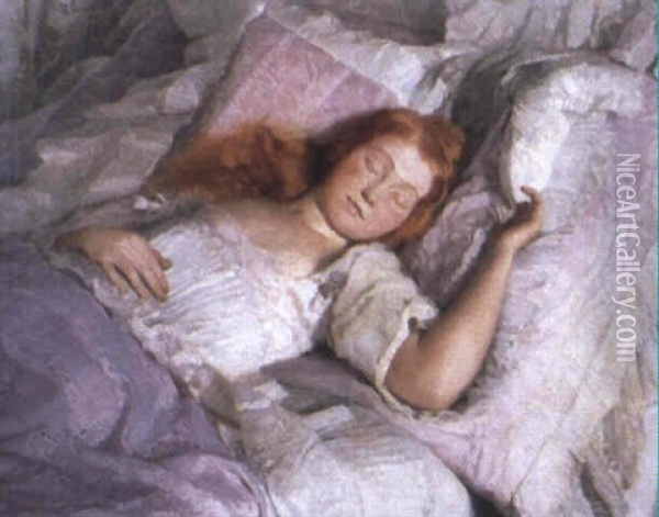 A Sleeping Girl Oil Painting - Pal Javor