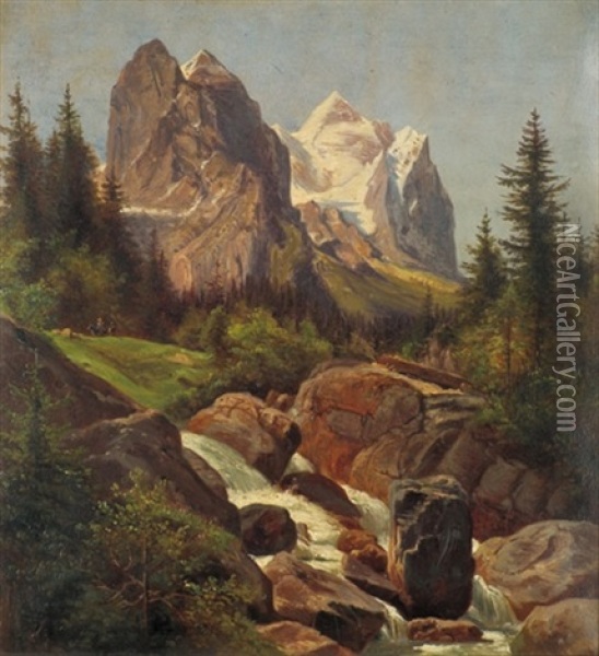 Well- Und Wetterhorn In Den Schweizer Alpen Oil Painting - Friedrich Johann C.E. Preller the Elder