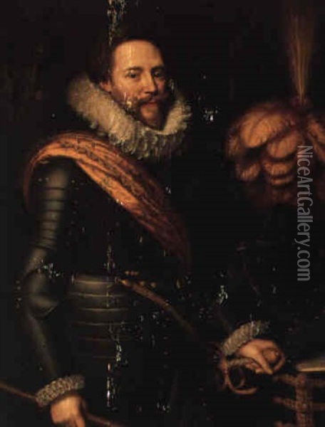 Portrait Of A Man In Armor (count Attems?) Oil Painting - Jan Anthonisz Van Ravesteyn