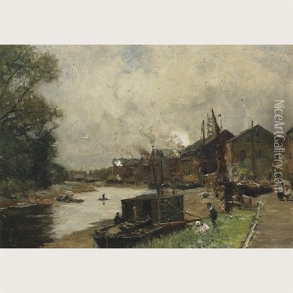 An Old Thames Houseboat Oil Painting - Arthur George Bell