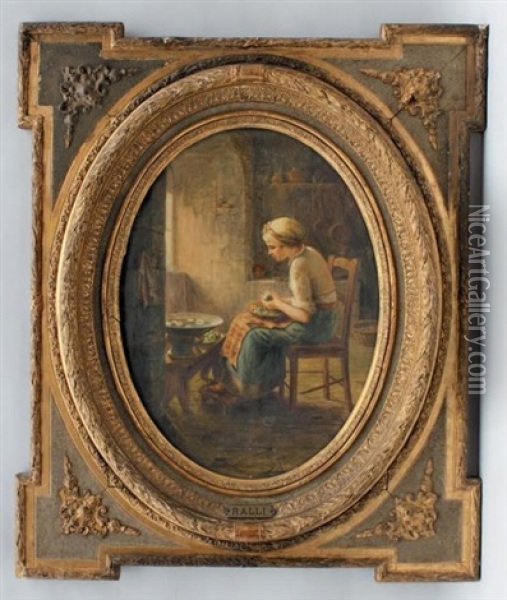 Jeune Femme Pelant Des Pommes Oil Painting - Theodore Jacques Ralli