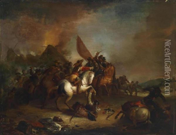 A Mounted Battle Oil Painting - Joseph Jacops