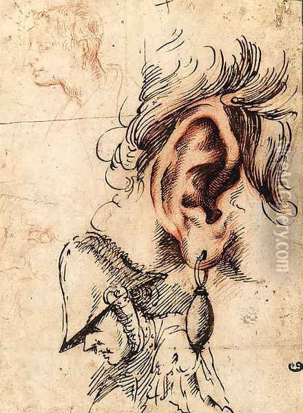 Study of an Ear with an Earring and three Studies of Heads Oil Painting - Aniello Falcone