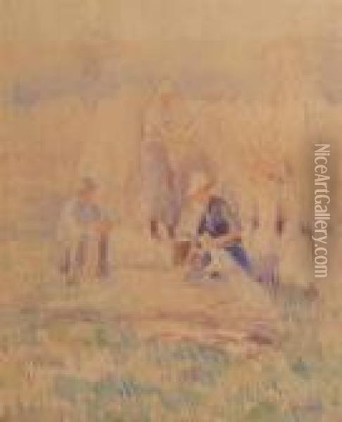 French Peasants In A Field Oil Painting - Robert William Vonnoh