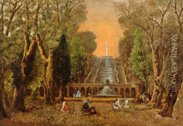 In Den Garten Der Villa D'este Oil Painting - Albert Arnz