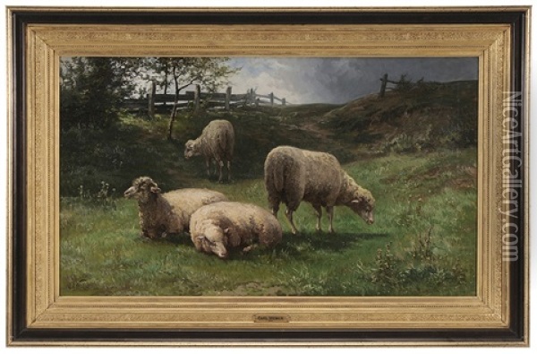 Sheep In A Pasture Oil Painting - Carl Philipp Weber