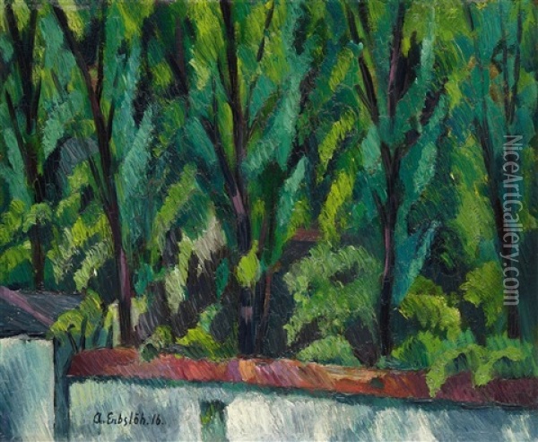 Gartenmauer (rosipal-park) Oil Painting - Adolf Erbsloeh