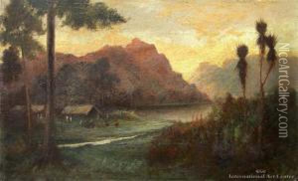Maori Settlement Oil Painting - Emma Marie Walrond