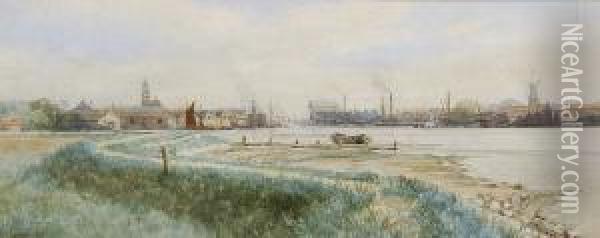 An Extensive View Of Great Yarmouth From Breydon Water Oil Painting - Charles Harmony Harrison