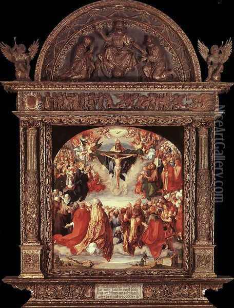 The Adoration of the Holy Trinity (Landauer Altar) Oil Painting - Albrecht Durer