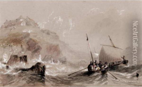 Approaching The Headland In Choppy Seas Oil Painting - John Wilson Carmichael
