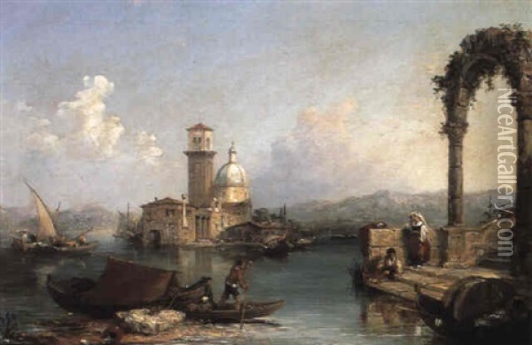 An Italian Capriccio Oil Painting - Edward Pritchett