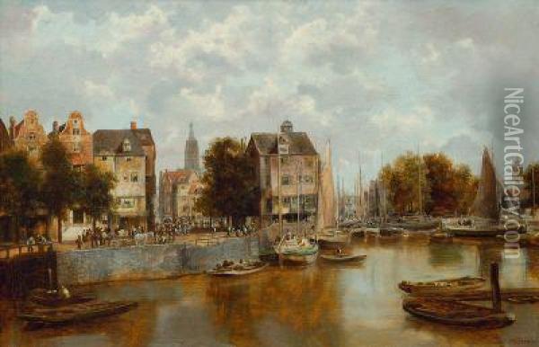 Ansicht Einer Hollandischen Hafenstadt Oil Painting - Johann Christoph Frisch