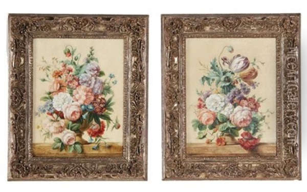 Floral Still Lifes (pair Of Works) Oil Painting - Jan Frans Van Dael