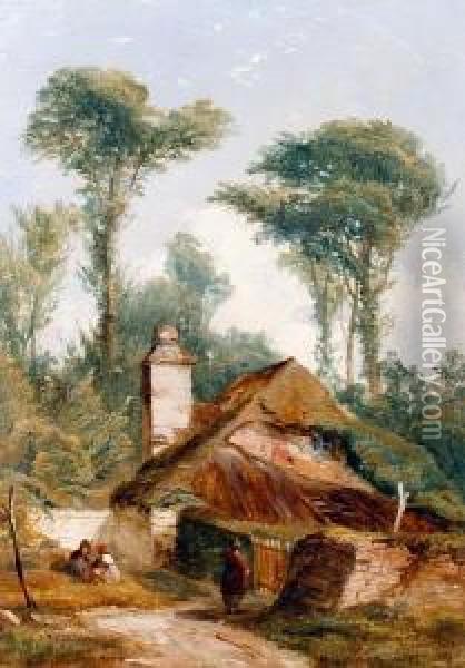 Figures By A Cottage Oil Painting - William Williams