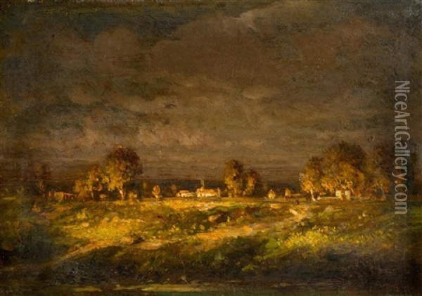 Chaumieres Dans La Plaine Oil Painting - Theodore Rousseau