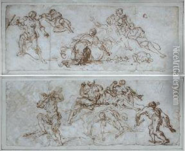 Scenes From Classical Mythology, Possibly Of Hercules Oil Painting - Paolo Girolamo Piola