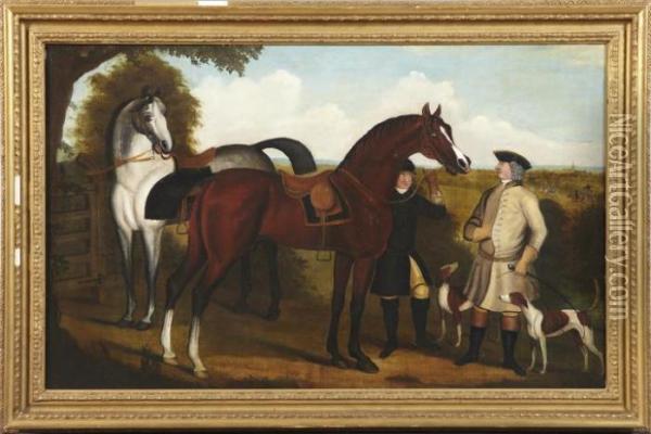 Nobleman, His Groom With Horses Oil Painting - James Seymour