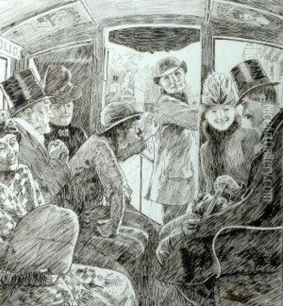 Inside A London Bus Oil Painting - Maurice William Greiffenhagen