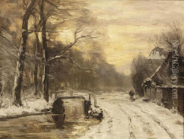 On A Snowy Path In Winter, Haagse Bos, The Hague Oil Painting - Louis Apol