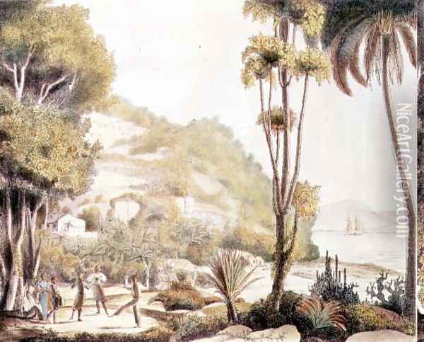 View of the coast of Brazil opposite the island of Santa Catarina, c.1825 Oil Painting - Ludwig (Louis) Choris