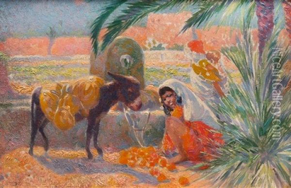 La Recolte Des Oranges Oil Painting - David Dellepiane
